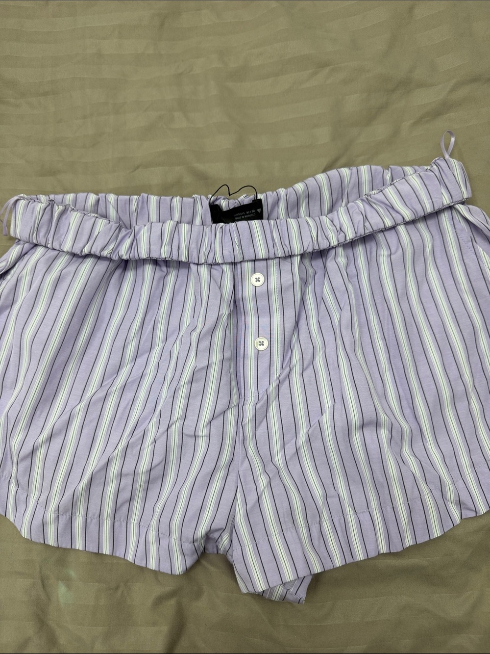 Zara Lavender Striped High-Waist Buttoned Shorts